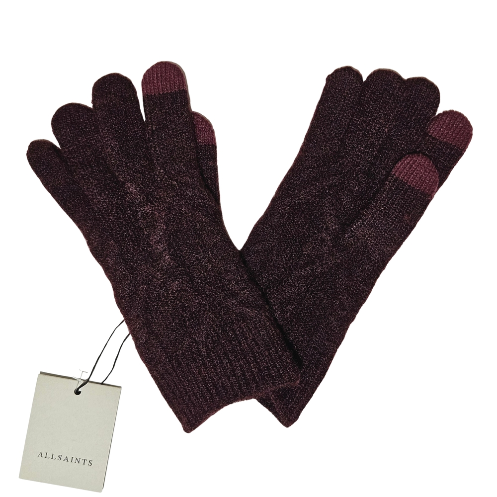 All Saints Gloves Cable Knit Tawny Port Red Outdoor Streetwear Winter Fall Gifts